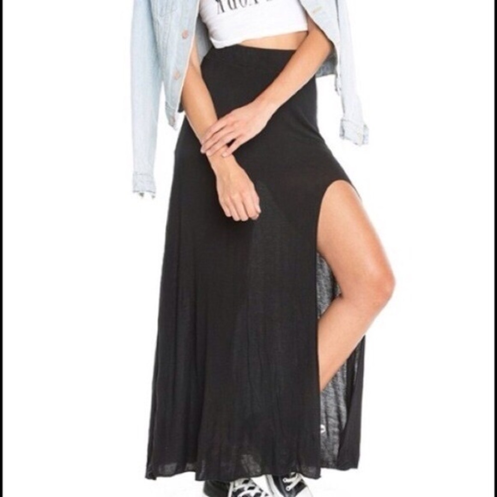 Brandy Melville Black Long Slit Skirt